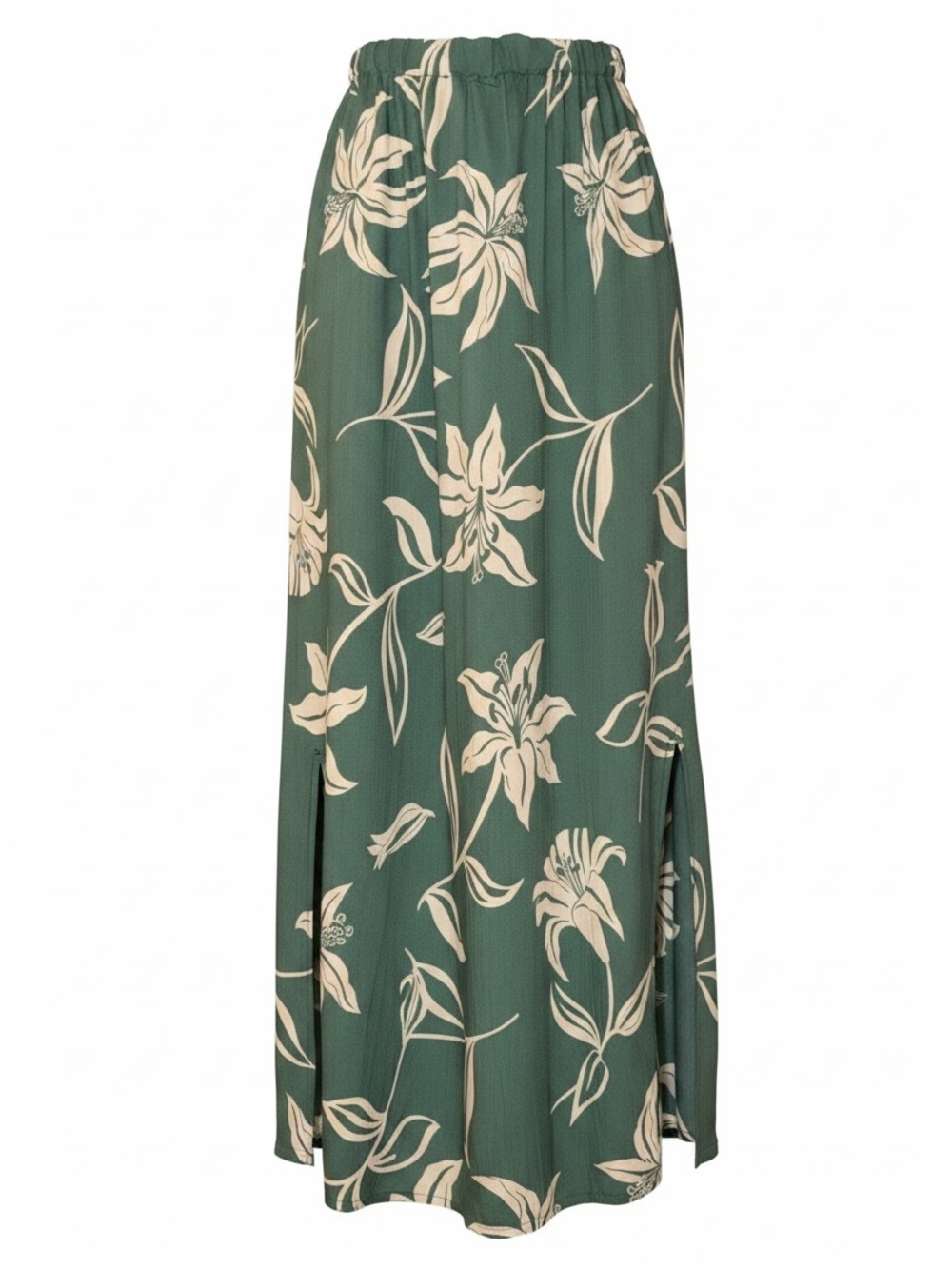 Green Floral Maxi Skirt with White Print